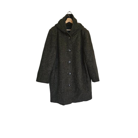 Woman's Lands End Wool hooded Coat Size 24 plus gray button swing thigh length - Picture 1 of 12
